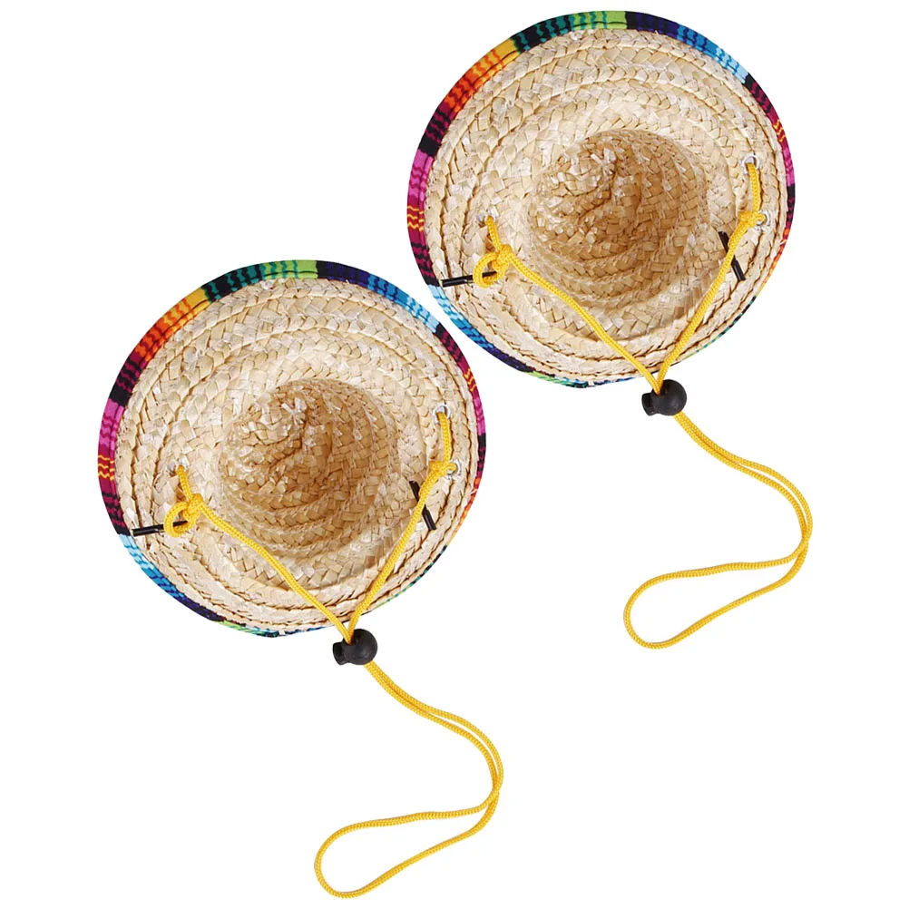 

2Pcs Pet Straw Hat Colorful Woven Brim Dog Hats Wear-resistant Puppy Decorative Pet Supply