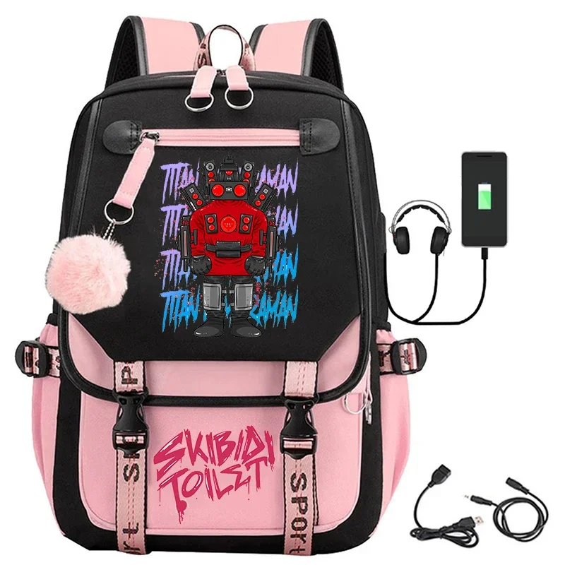 Skibidi-Mochila Usb para el inodoro para niñas adolescentes, bolsa para el ordenador portátil, mochilas escolares para estudiantes, mochilas de moda con altavoz de dibujos animados