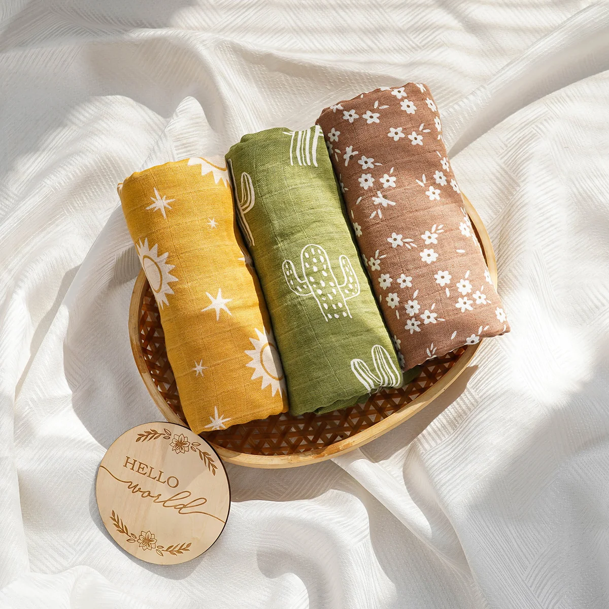 HappyFlute 120x110cm Muslin Bamboo Cotton Baby Wrap Newborn Swaddle Blanket Breathable Multi-function Fashion Pattern