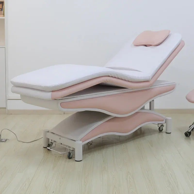 2026 Modern Pink Massage Tattoo Bed Cosmetic High-end Lifting Electric 3 Motors Beauty Salon Bed