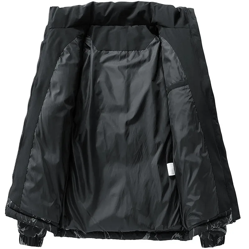 Jaket katun baru musim dingin untuk pria, jaket katun tebal untuk pria dengan kerah tegak, jaket berlapis tebal, pakaian musim dingin modis untuk pria.