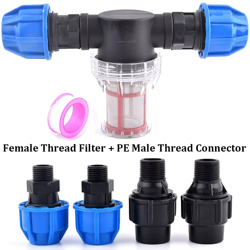 1/2 3/4 1 Inch Garden Watering Filter Irrigation Water Tube Joint Filter Male Thread PE Pipe Connector Aquarium Fish Tank Filter