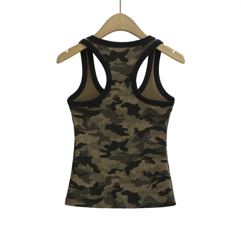 HKSH Estate Nuove Donne Marea Americano Retro Streetwear Camouflage Maglia Casual Sexy Ins Moda O-Collo Slim Fit Hot Canotta HK6457