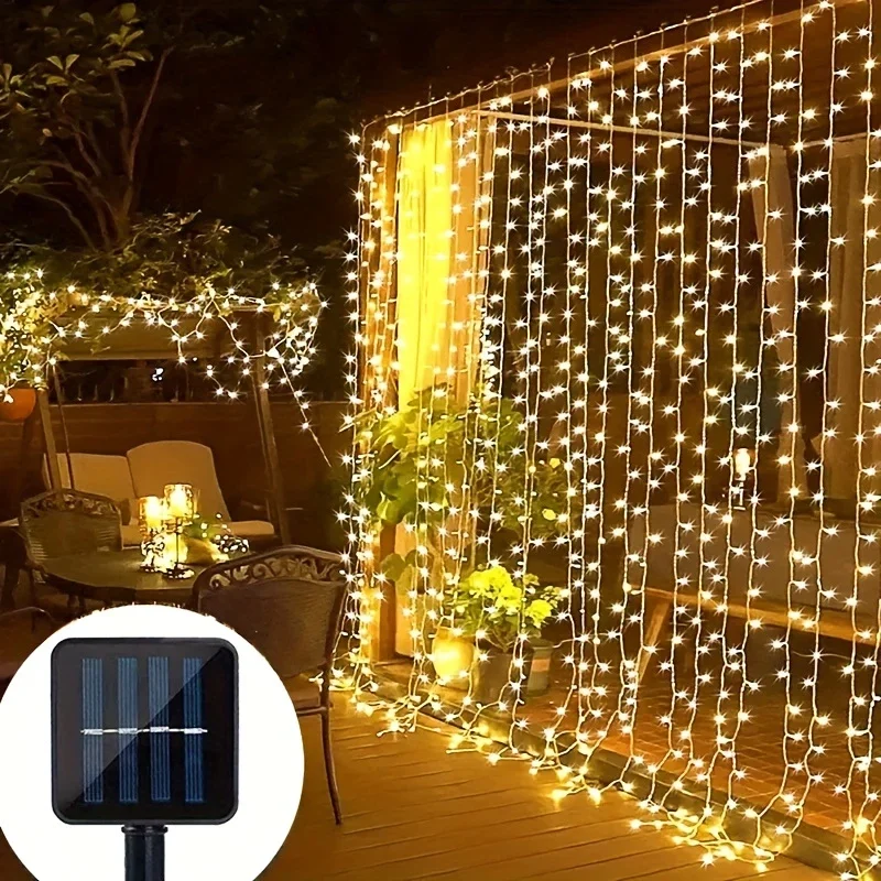 Solar Curtain Light LED Outdoor Waterproof 300leds Garland Decoration String Lights Yard Christmas Fairy Garland String Lights