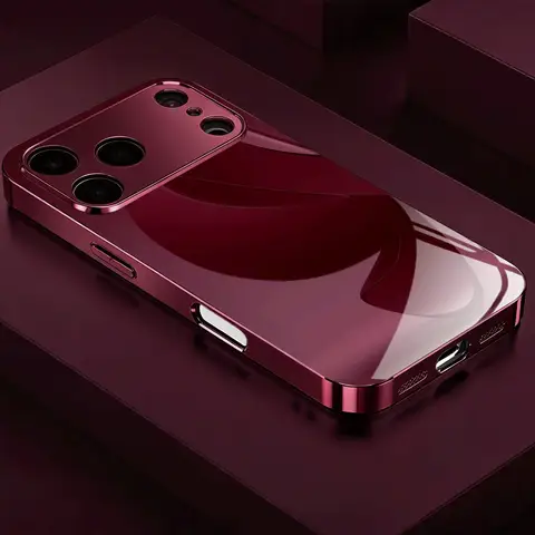 Funda para teléfono con textura satinada color vino tinto y acabado electrochapado, compatible con iPhone 17, 16, 15, 14, 13, 12, 11 Pro Max, cubiertas traseras.