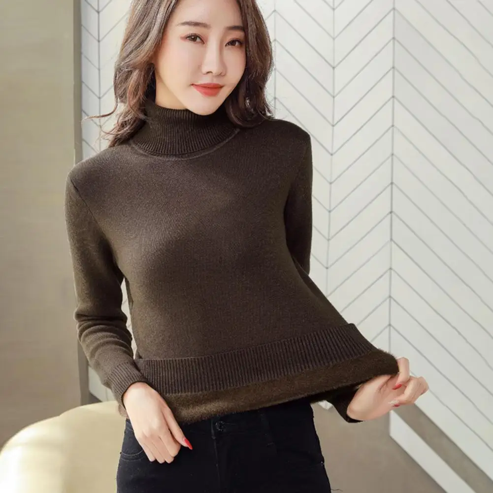 

Women Turtleneck Winter Sweater Elegant Thicken Velvet Lined Warm Sueter Knitted Pullover Slim Tops Jersey Knitwear Jumper New