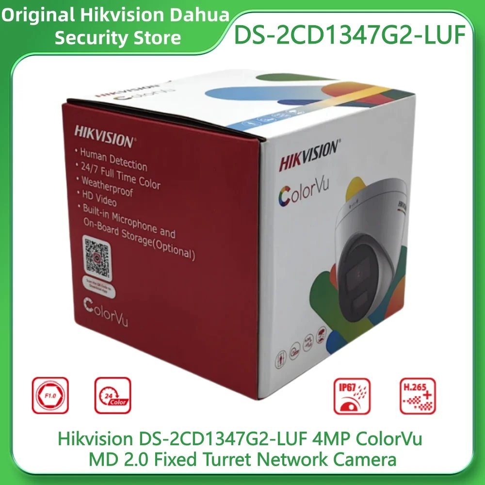 Hikvision DS-2CD1347G2-LUF 4MP ColorVu MD 2.0 Fixed Turret Network Camera SD Card Slot Bulliet in mic 24/7 Colorful IP67 WDR