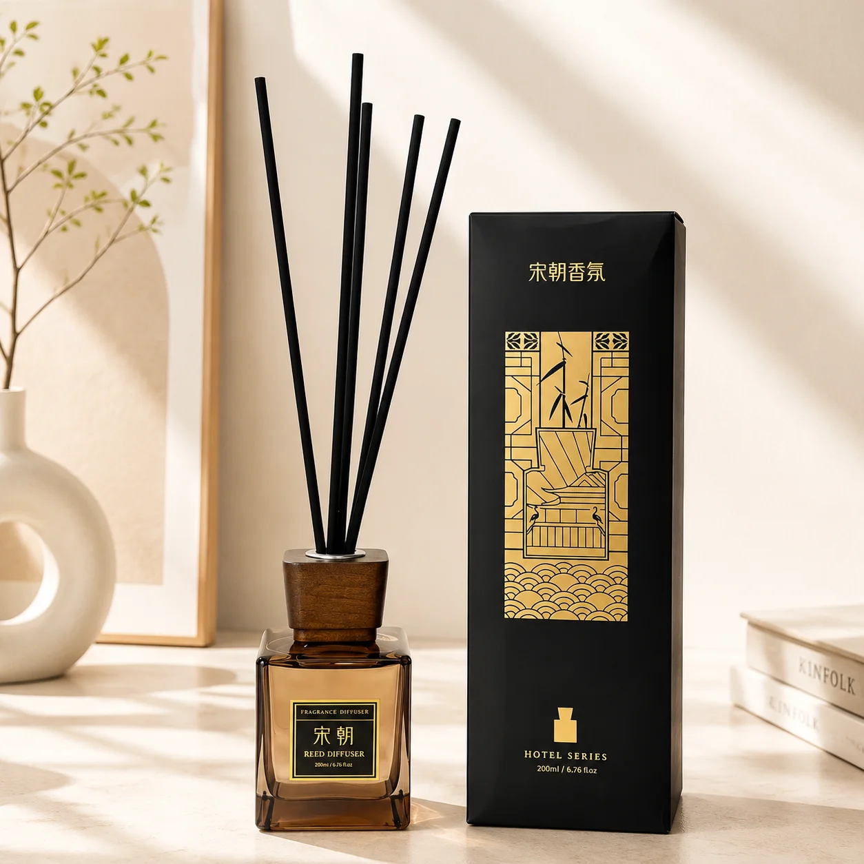 【SongChao】 Walnut Wood Lid Reed Diffuser Long Lasting Home Fragrance Aromatherapy for Bedroom Living Room Office