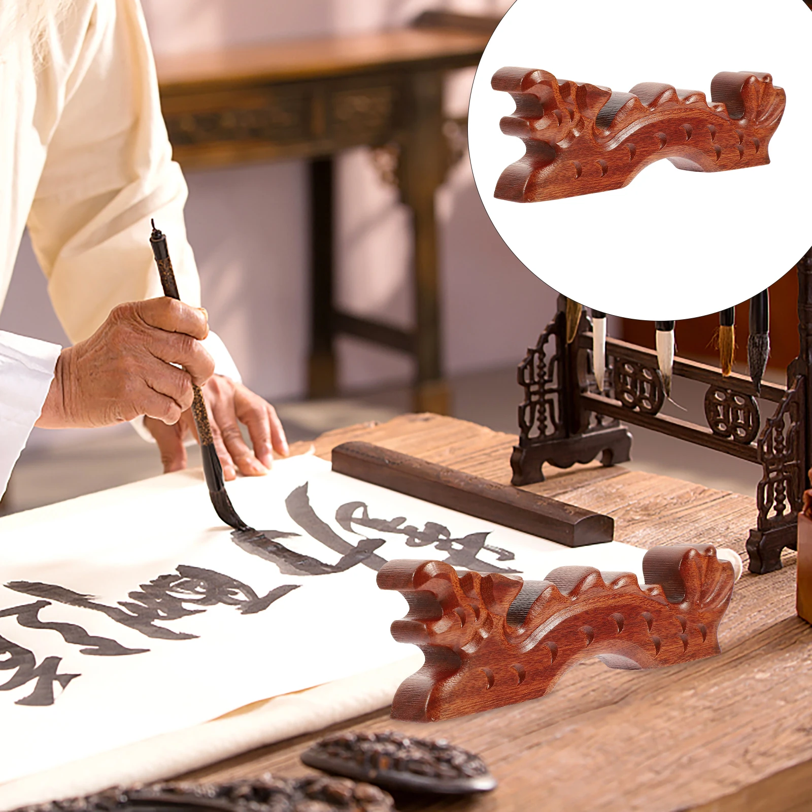 

Wooden Calligraphy Wood Pen Rest Desk Decor Calligraphy Brush Rest Chinese Style Brush Stand Writing Pen Holder Support