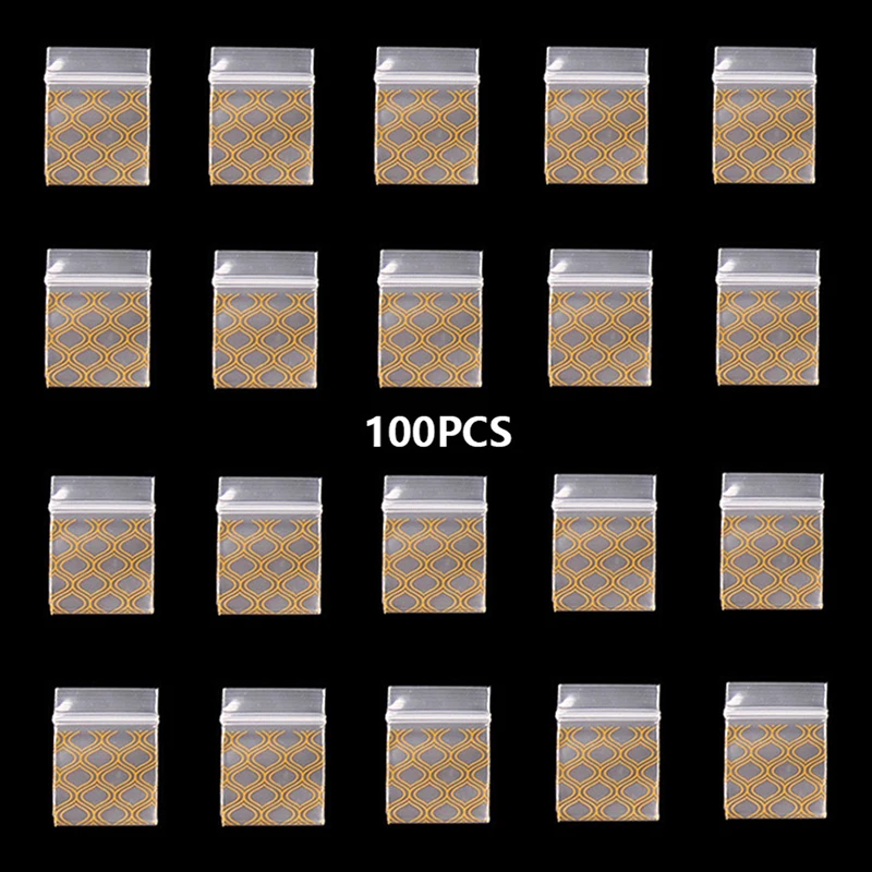 100Pcs Small Thick Cartoon Printing Packaging Bag Portable Storage Pouch Transparent Seal Bag Mini Jewelry Earrings Storage Bag