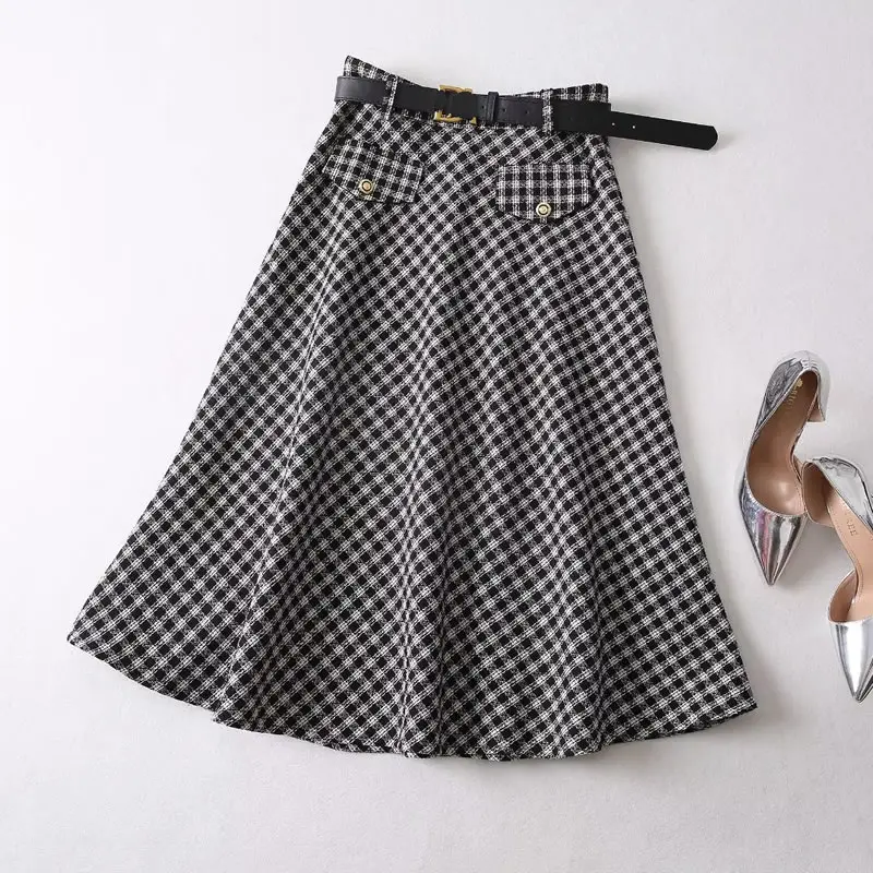 Black Knitted Cotton Top and Plaid Skirt Set, Kate Princess, Black