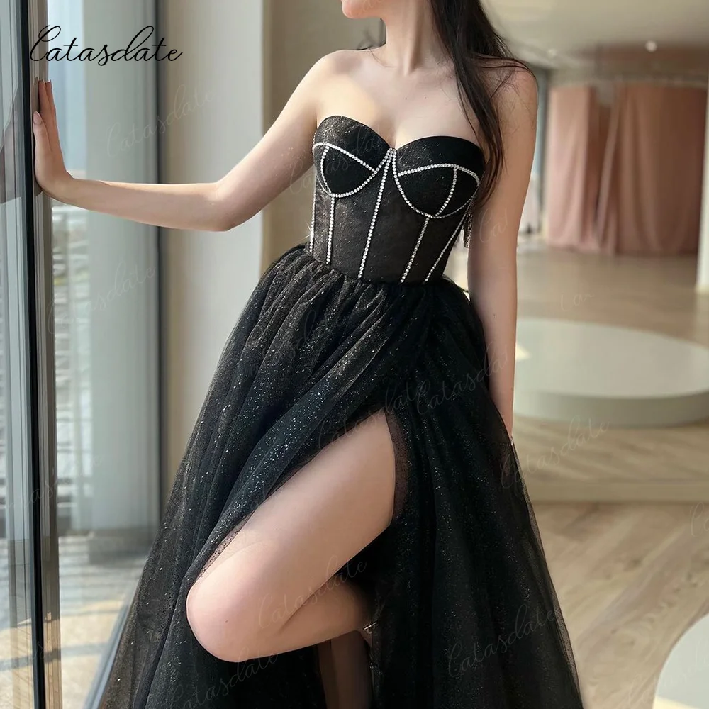 Catasdate Elegant Party Dresses with Beads Shiny Evening Dress for Women Formal Occasion Dressres robes de soirée Customized