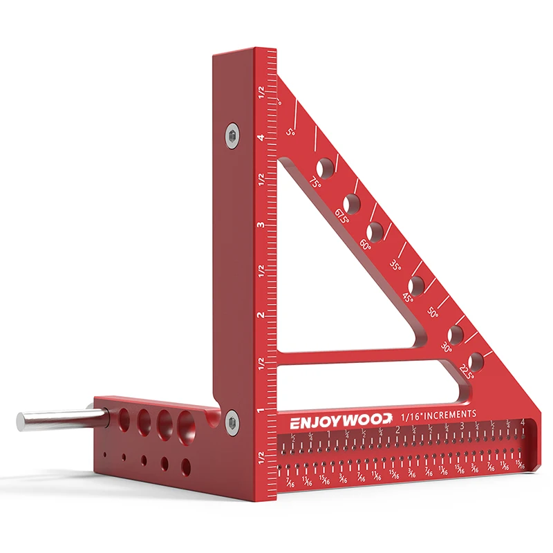 ENJOYWOOD 5 inch 3D Multi-Angle Measuring Ruler Square Ruler 22.5-90 Degree Protractor Hole Positioning Woodworking Tool