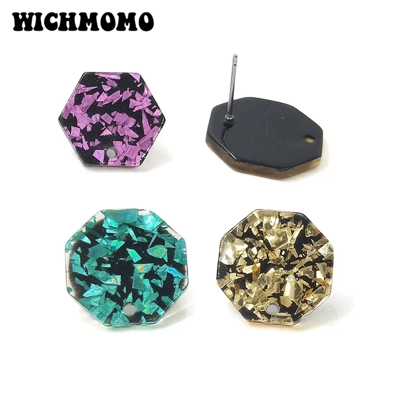2021 New 18mm 4PCS High Quality Acetic Acid Resin Hexagon Smooth Earring Base Connectors Linkers for DIY Earring Accessories