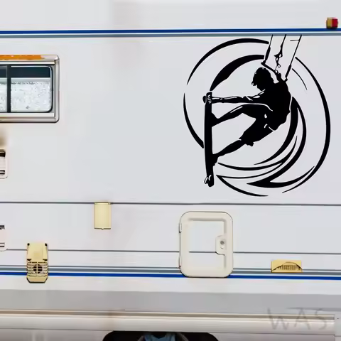 Modern Kitesurf Jumping Caravan Van Truck Car Sticker Decal Adventure Travel Sport Camper Rv Auto Vehicle Vinyl Decor