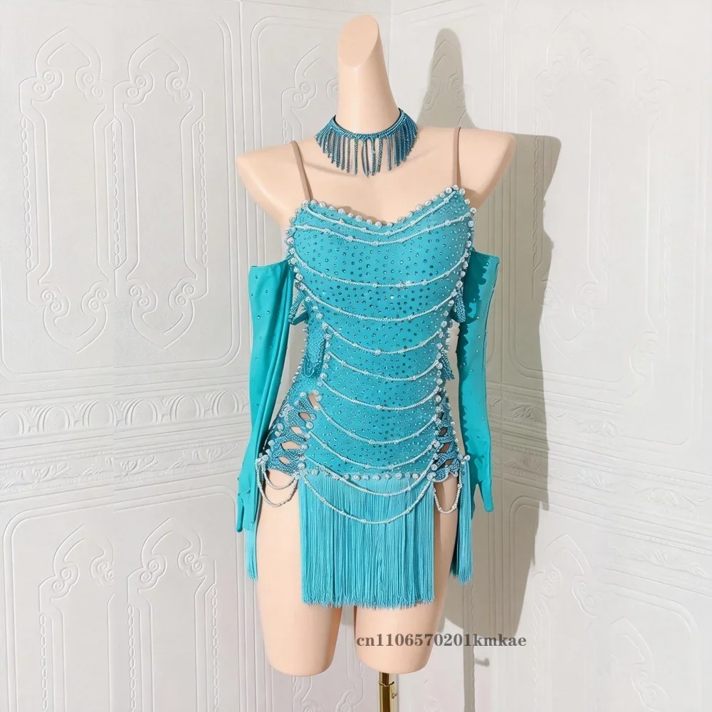 

Latin Dance Dress Girls Tassel Hollow Out Backless Sexy Ballroom Dance Training Dress Stage Performance Wear New