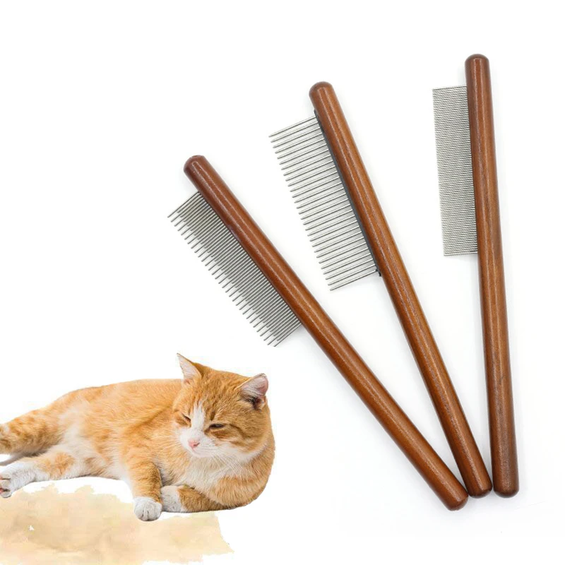 

Cat Comb Cat Accessories Stainless Steel Pet Hair Remover Wooden Handle Solid Cat Hair Comb Pet Grooming Dog Brush Cleaning Tool