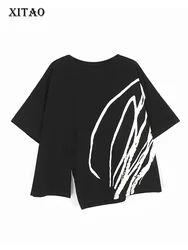 XITAO Asymmetrical T-Shirts Simplicity Casual Loose Women New Arrival Personality Fashion Loose O-neck Short Sleeve WLD16669