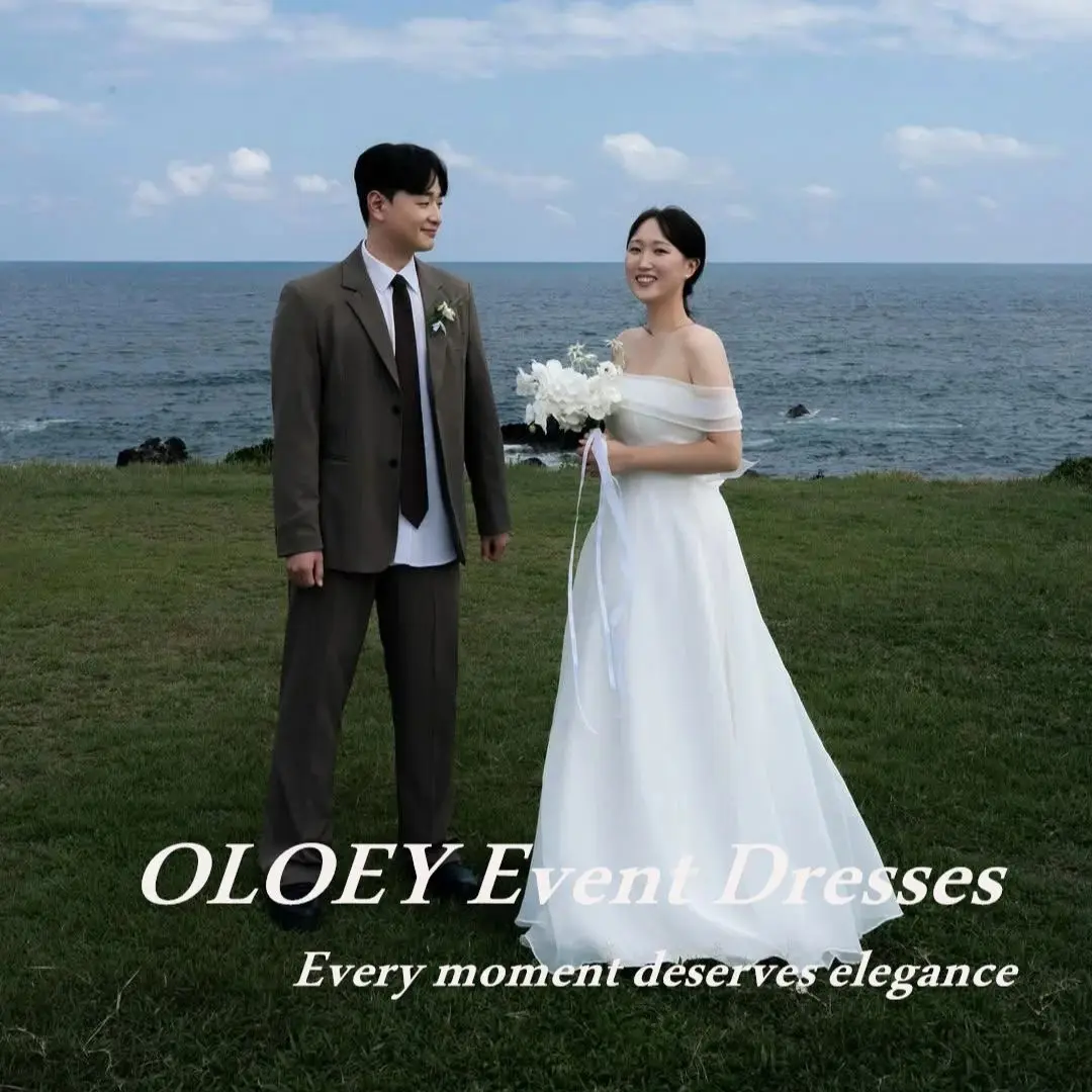

OLOEY Simple Off The Shoulder A-line Wedding Dress Organza Satin Korea Photoshoot Bridal Gown Customized Floor Length Corset
