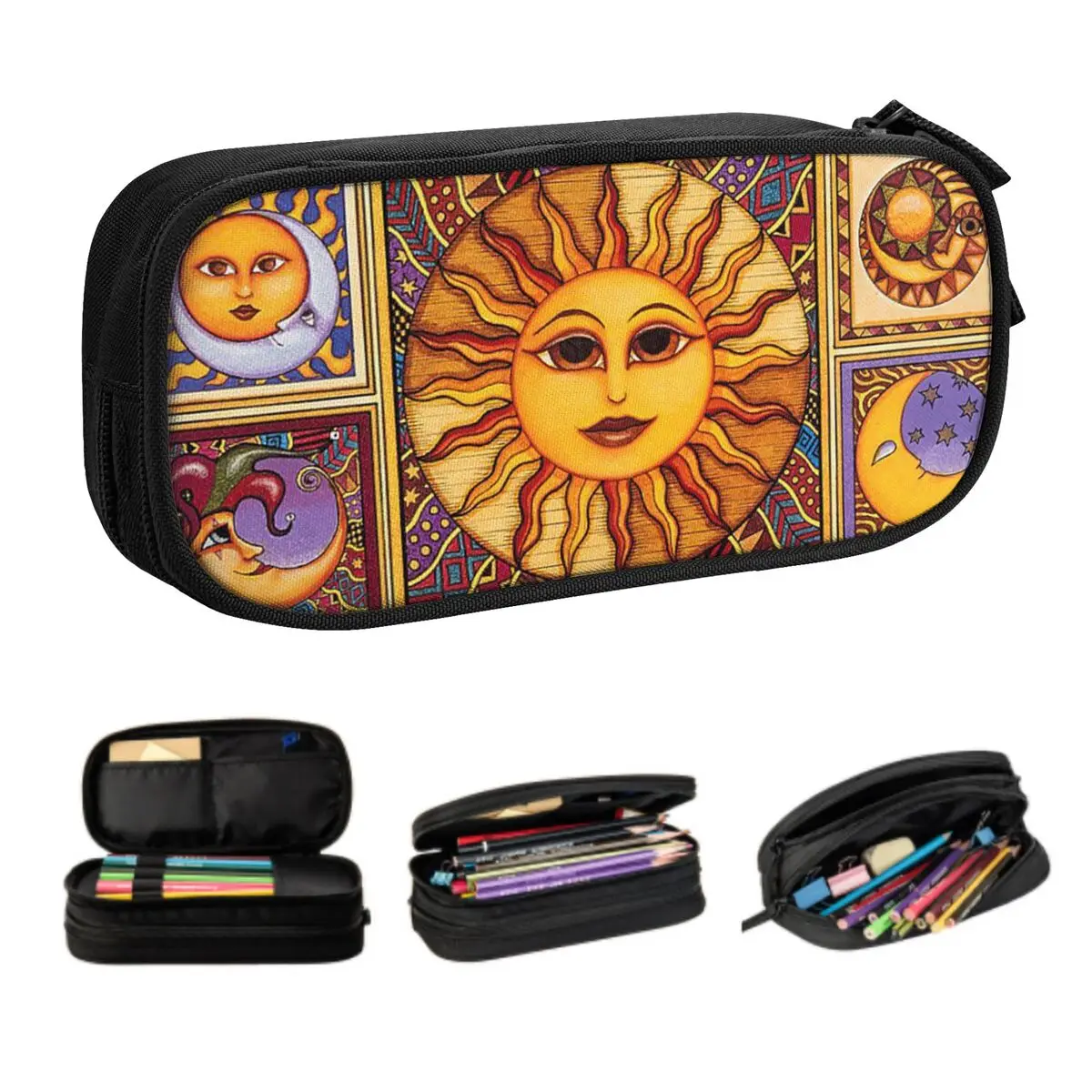 Vintage Anime Sun Moon God Customized School Pencil Case Boy Girl Big Capacity Egyptian Mural Art Pencil Box Students Stationery