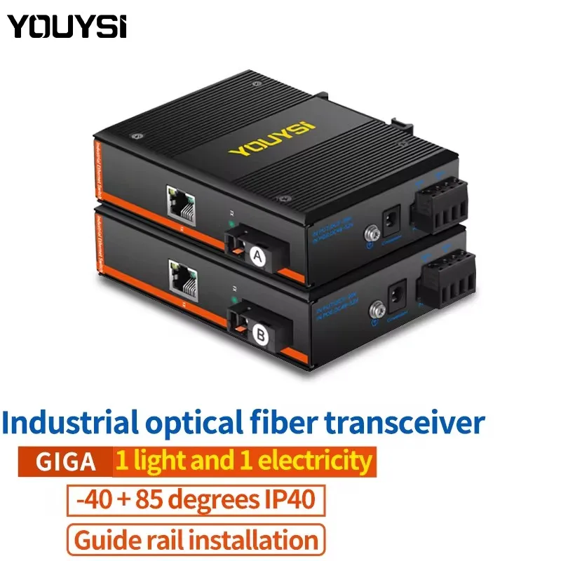 

YOUYSI 100/1000M 1SC+1GE Media Converter Single-mode single fiber Industrial Photoelectric Converter Fiber Optical Transceiver