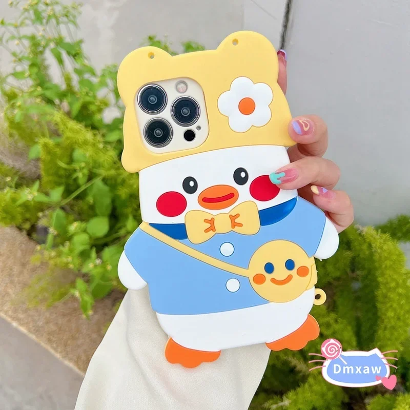 Yellow Duck Phone Case For Xiaomi 13T Pro Redmi 12 K60 Ultra Note 13 Pro+ 12R Poco M6 F5 Pro White Beaded Flower Bracelet Casing