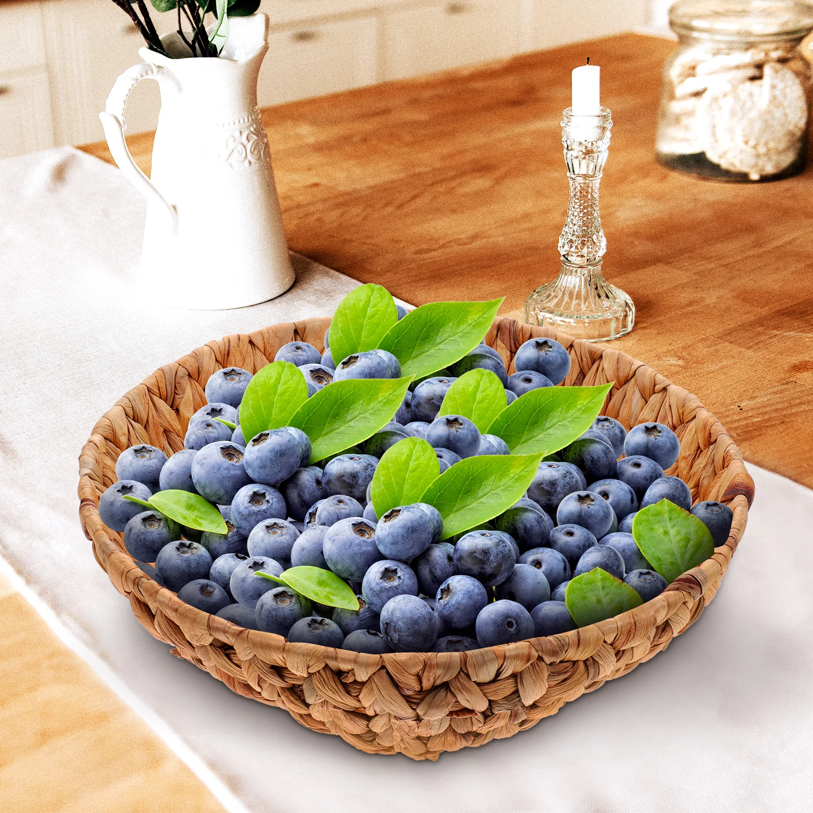 سلة تخزين مستديرة منسوجة مصنوعة يدويًا من مادة حديد العشب لسطح المكتب والمنزل وصينية تنظيم الوجبات الخفيفة #1