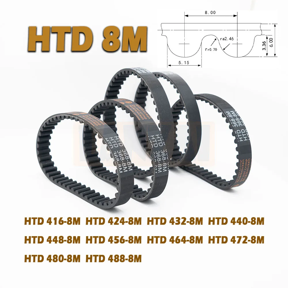 HTD8M sabuk Timing Loop tertutup, panjang 416 ~ 488mm lebar 15 ~ 40mm Rubber Drive 416 424 432 440 448 456 464mm 8M CNC