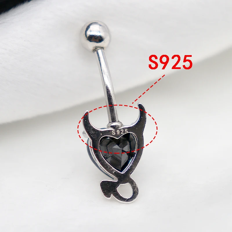 MIQIAO European American little Devil Heart-Shaped Belly Button Piercing S925 Pure Silver Female Beach Accessory Halloween