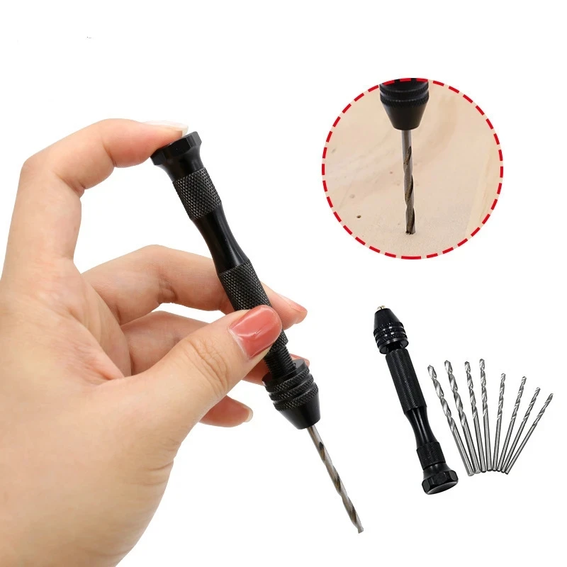 Mini Manual Punching Tool Core Carving Aluminum Alloy Hand Twist Drill with Drill Bit for Craft And Metalworking
