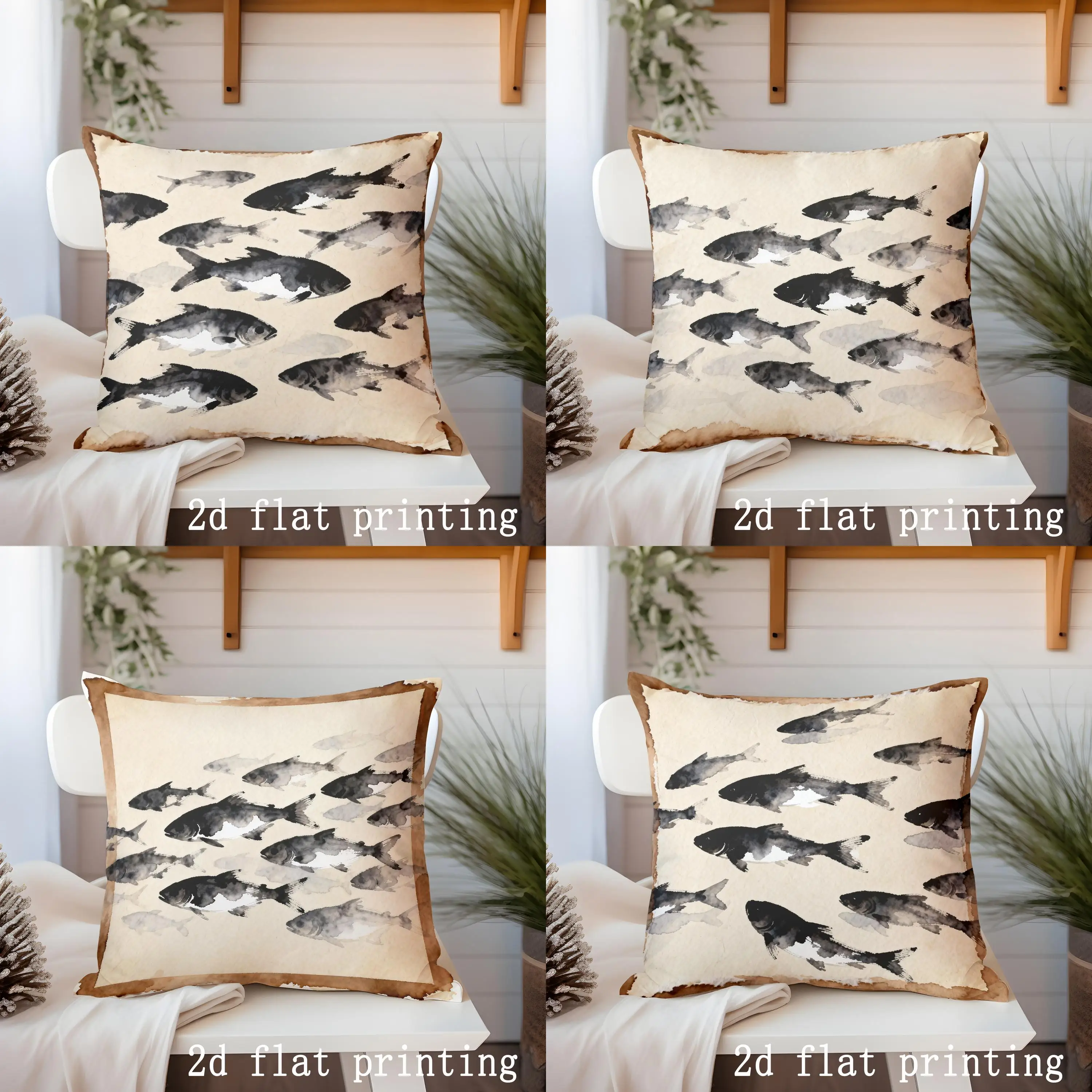 

Стильная наволочка с рисунком черной рыбы и акварелью, подходит для дивана, спальни, автомобиля, наволочка