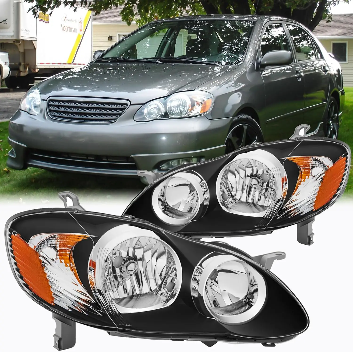 Headlight Assembly Set 2-Pack Compatible with 2003-2008 CE, LE, S Models Replacement Headlights Driver & Passenger Side Matte Bl