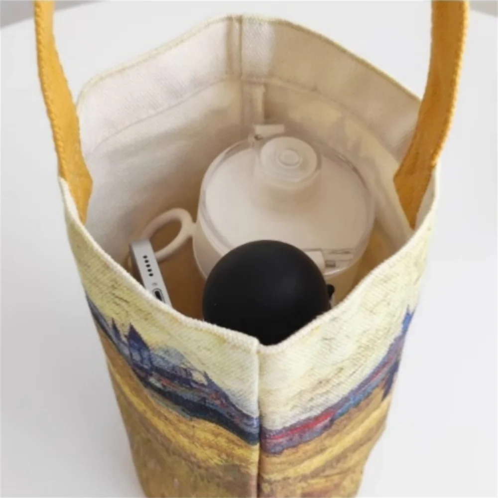 Van Gogh Oil Painting Printing Bucket Retro Literary Cup Bag Vintage Tote Canvas Bag Portable Eco Shopping Foldable Handbag