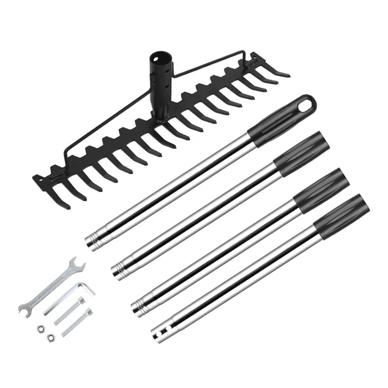 

Bow Rake Heavy Duty Garden Rake 17 Steel Tines Metal Head Rake Tool For Loosening Soil Gathering Leaf Leveling Lawn