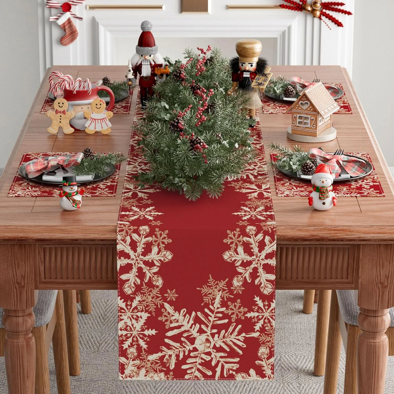 VIKAMA Red Snowflake Winter Christmas Table Flag Dining Table Decoration Home Kitchen Restaurant Holiday Decoration