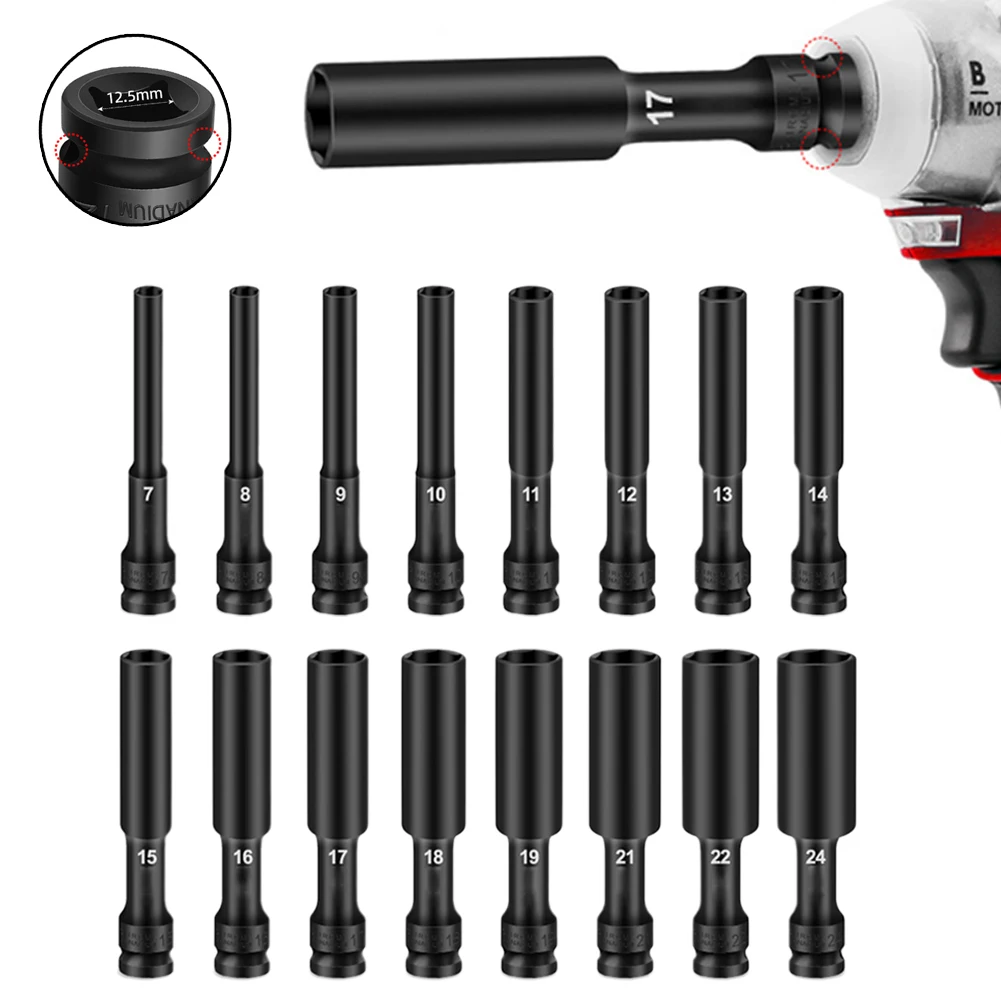 1Pc 1/2 Drive Socket Impact Wrench Hex Socket Head 8-24mm Electric Impact Hex Standard Wrench Socket Adapter Spanner Converter