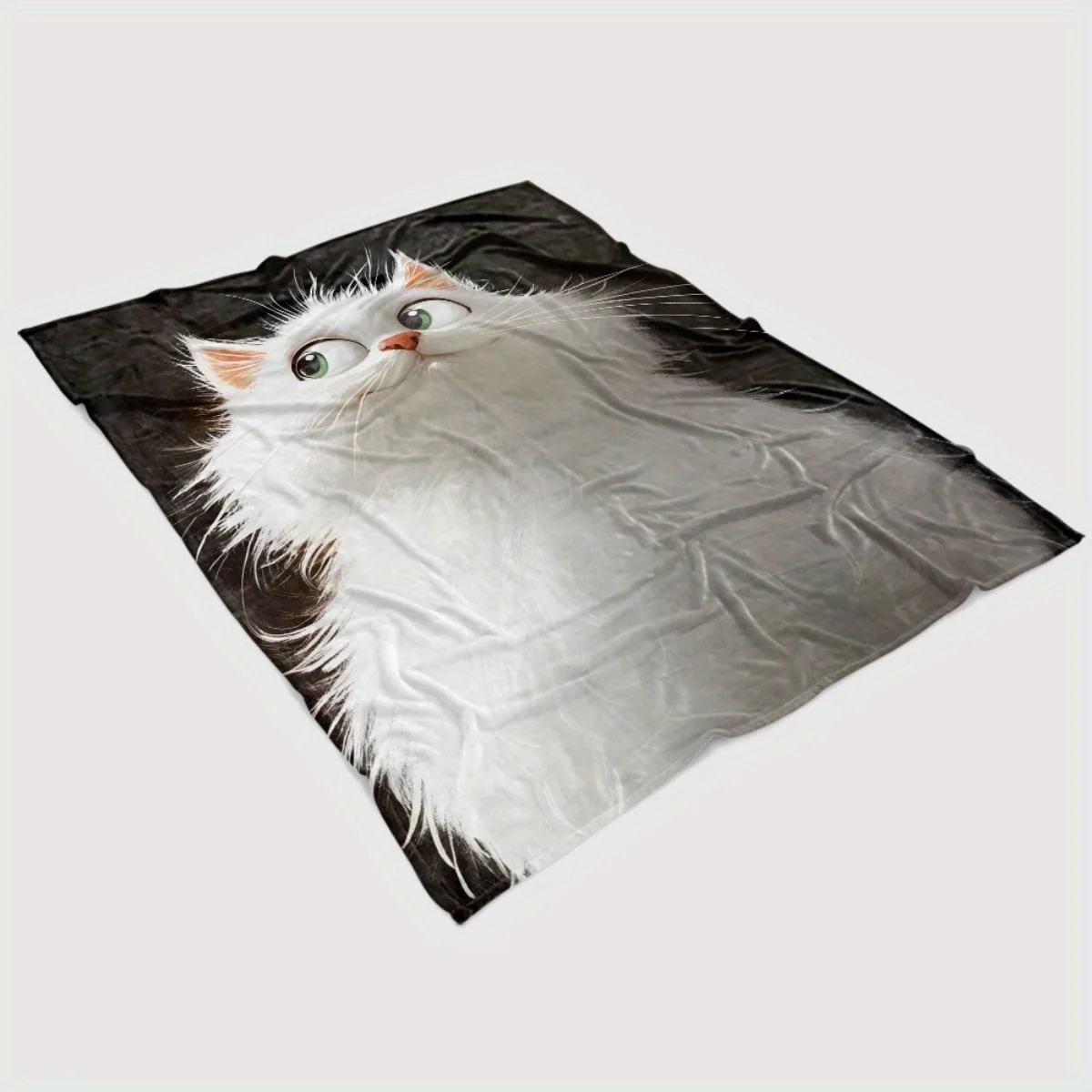 بطانية فانيلا لطيفة مطبوعة على شكل قطة بيضاء - دافئة وناعمة، مثالية للأرائك والأسرة وغرف المعيشة والمكاتب والسفر بشكل خاص #3