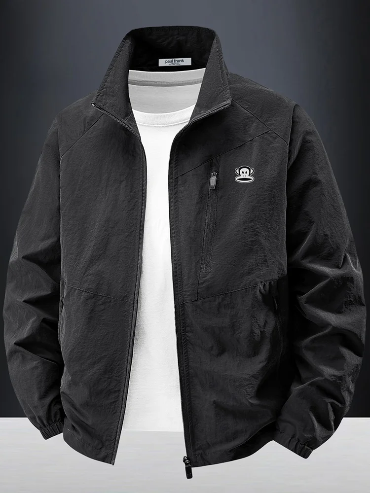 

PaulFrank Men's Loose Casual Busin Jaet Autumn 2025 Bla Stand Collar Monkey Outerwear Windproof Long Sve Zipper