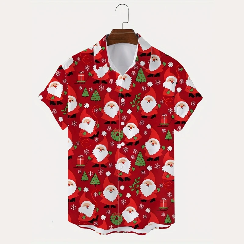 

Christmas Men's Shirts Loose Lapel Button Down Shirt Santa Claus Graphic Short Sleeve Men Streetwear Unisex Party Hawaiian Shirt
