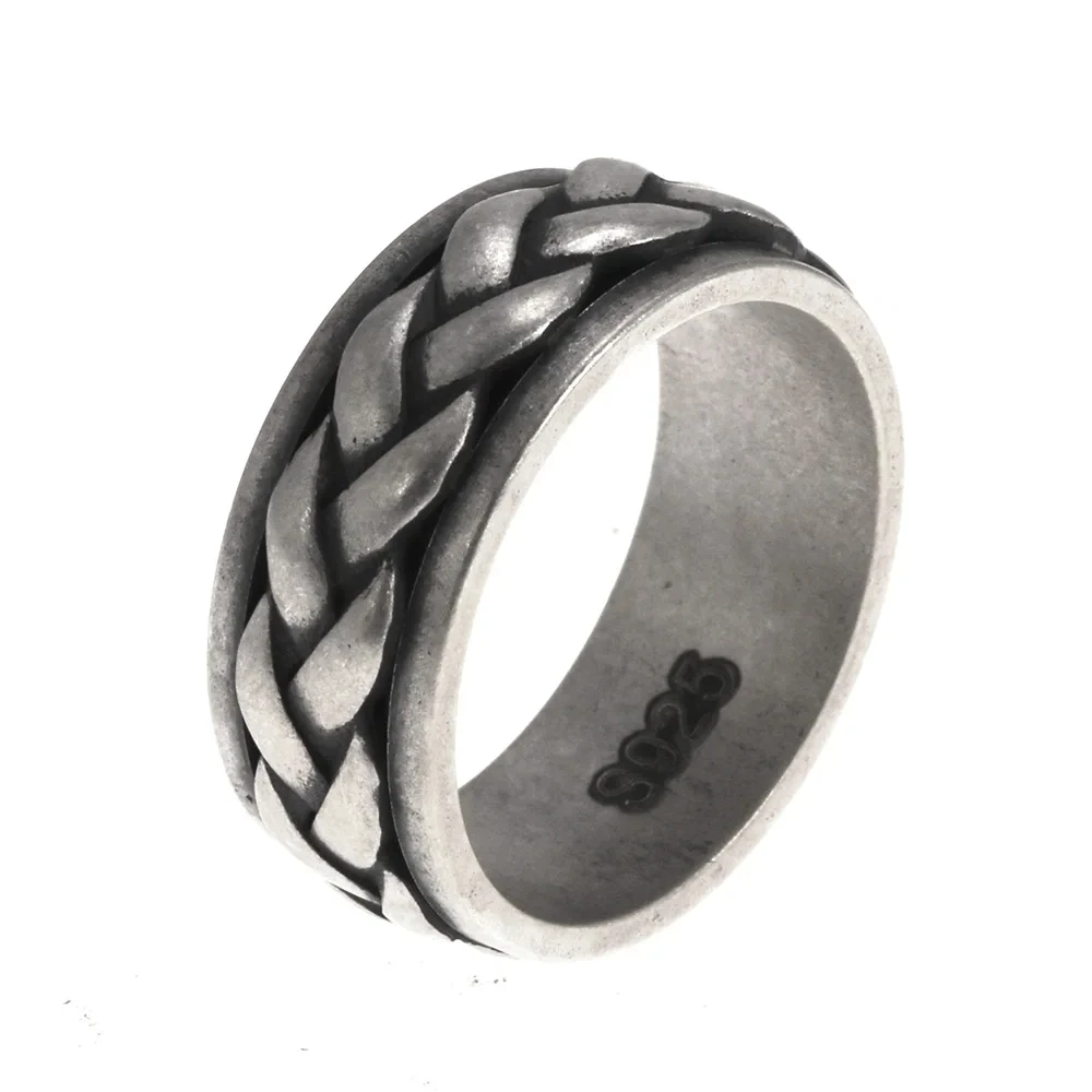 Real 925 Sterling Silver Rings For Men And Women Rotating Ring Matte Braided Type Twisted Rope Retro Antique Style