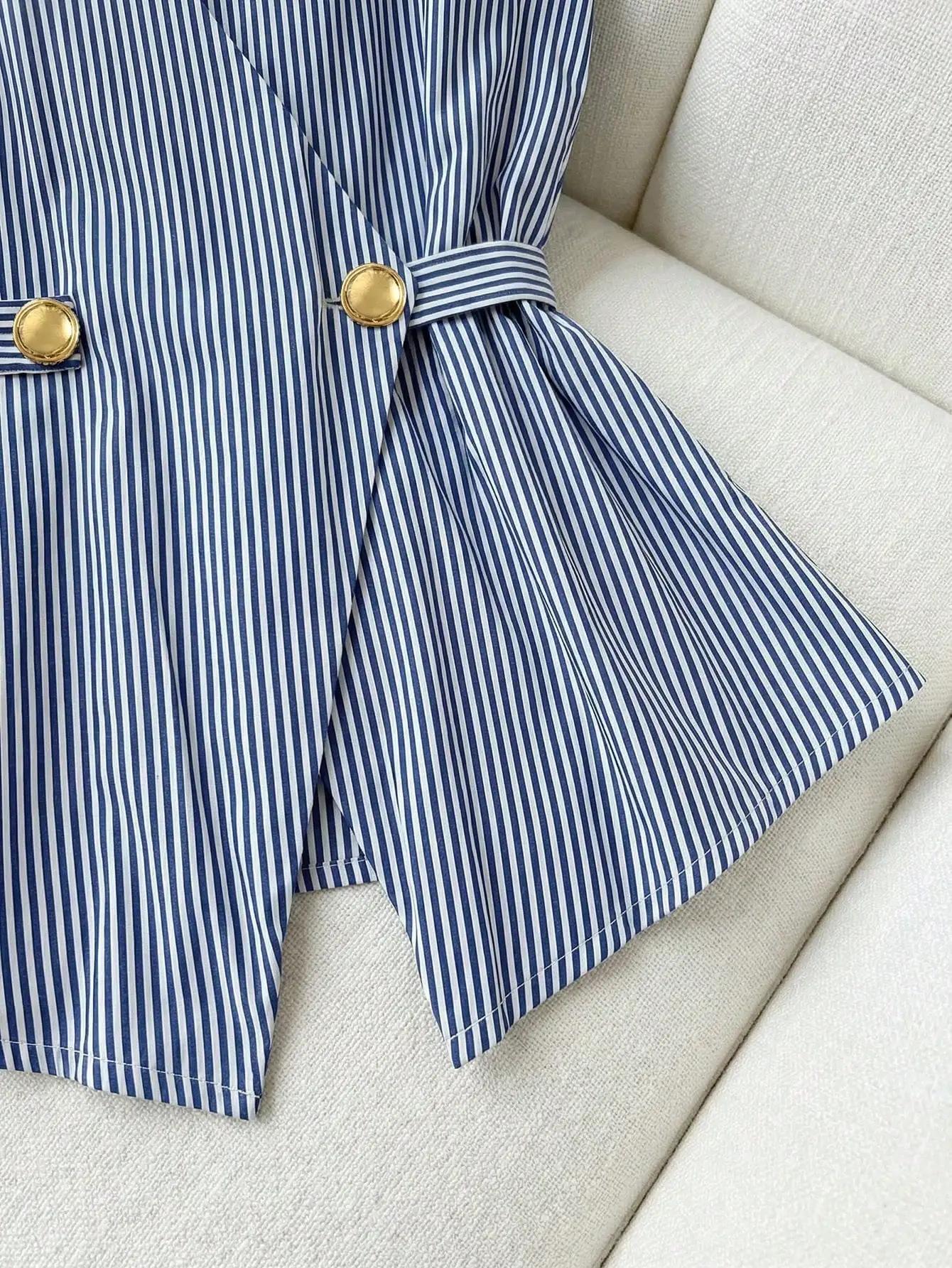 

Women's Striped V-Neck Camisole With Belted Waist And Gold Buttons