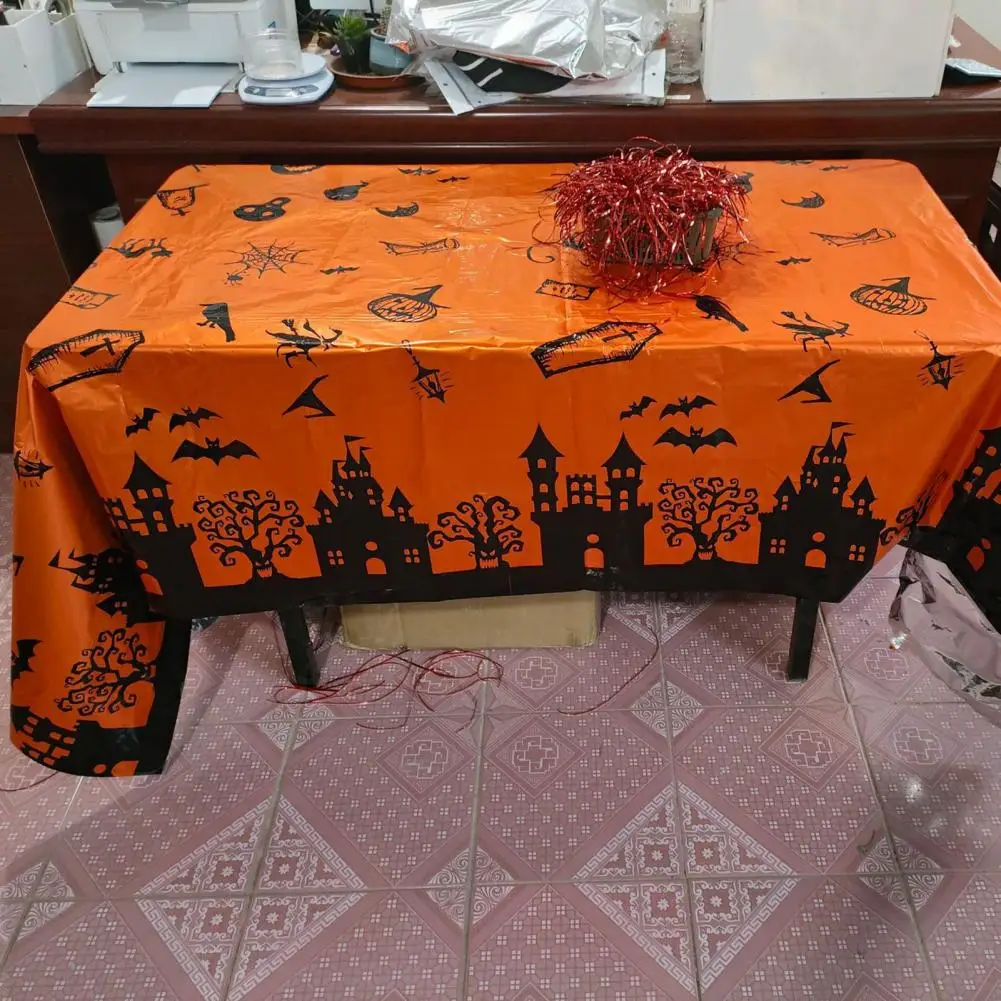 Halloween Tablecloth Halloween Dining Table Cover Halloween Disposable Plastic Tablecloth Set with Pumpkin Skeleton for Indoor