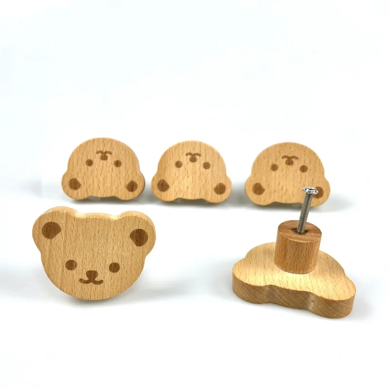 Nordic Cute Bear Wood Kitchen Cabinet Handles Wooden Wardrobe Knobs Drawer Pulls Cupboard Handles Furniture Accessories Hardware