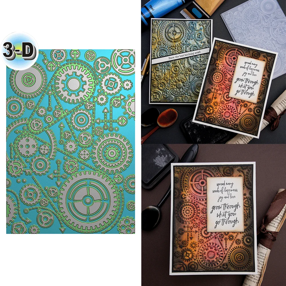 3D-Prägefolder mit Zahnradmuster, Textur-Hintergrund für DIY-Scrapbooking, Dekorative Kartonprojekte und Bastelarbeiten