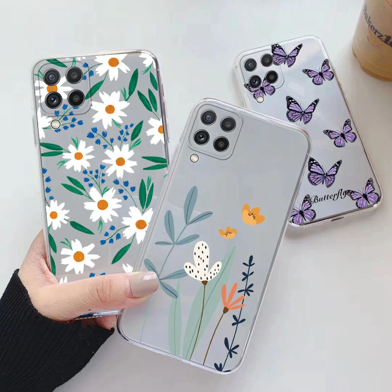 Phone Case For Samsung A22 M22 4G  Floral Silicon Cover For Samsung Galaxy A22 5G Fundas Coque Transparent Soft Capas Flower TPU