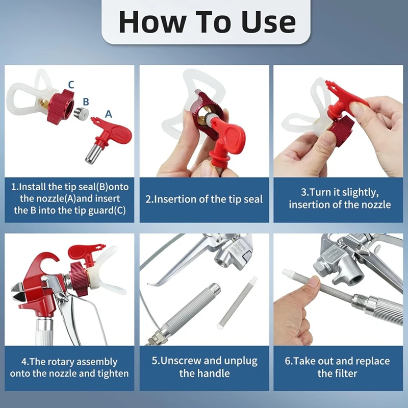 Panas! Ujung nozel cat semprot tanpa udara bolak-balik, dengan pelindung ujung nozel kursi & filter semprotan cat untuk semprotan tanpa udara