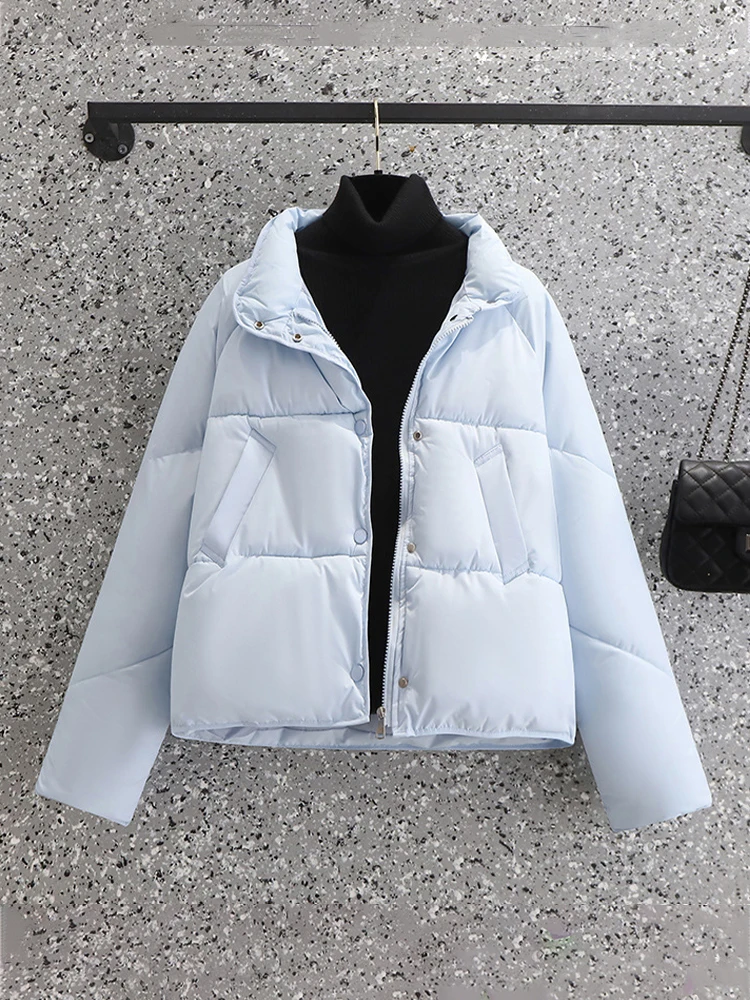 

Winter Puffer Jacket Women Korean Fashion Lapel Cotton Padded Coat Female Casual Warm Thicken Single Breasted Short Outerwear