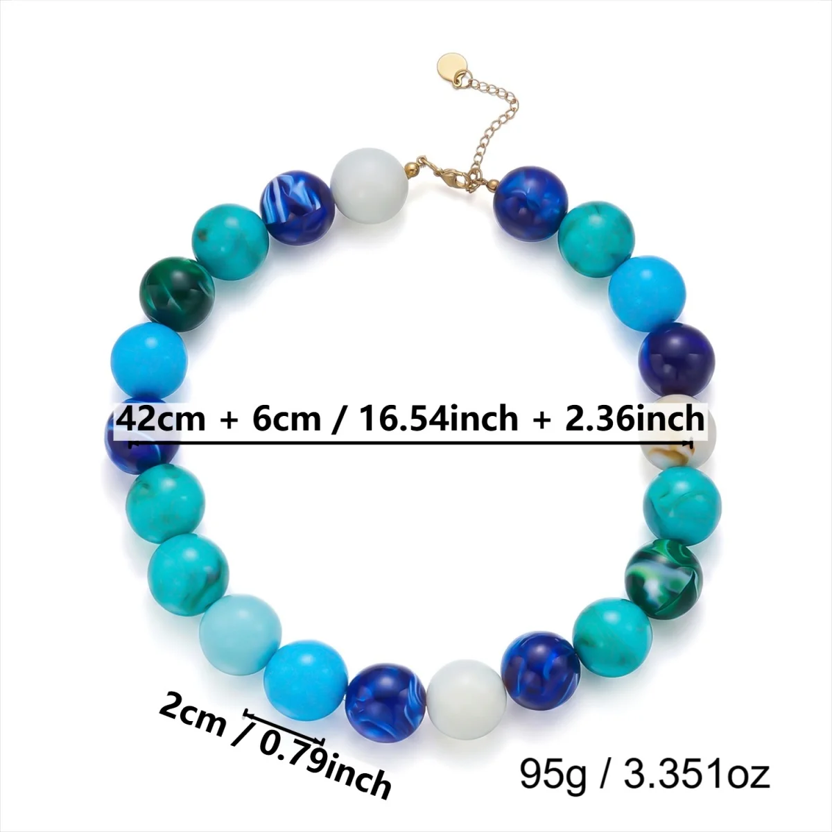 Modische bunte Acryl-Halskette mit großen runden Perlen für Damen und Herren, böhmische blaue braune Harzperlen, Choker, Y2K-Ästhetik-Schmuck – Detail 40