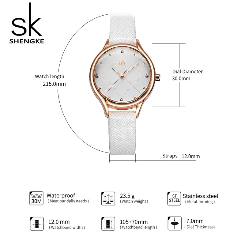 Shengke Women\'s Watches Fashion Leather Wrist Watch Plaid Ladies Watch White Clock Reloj Mujer Bayan Kol Saati Montre Feminino