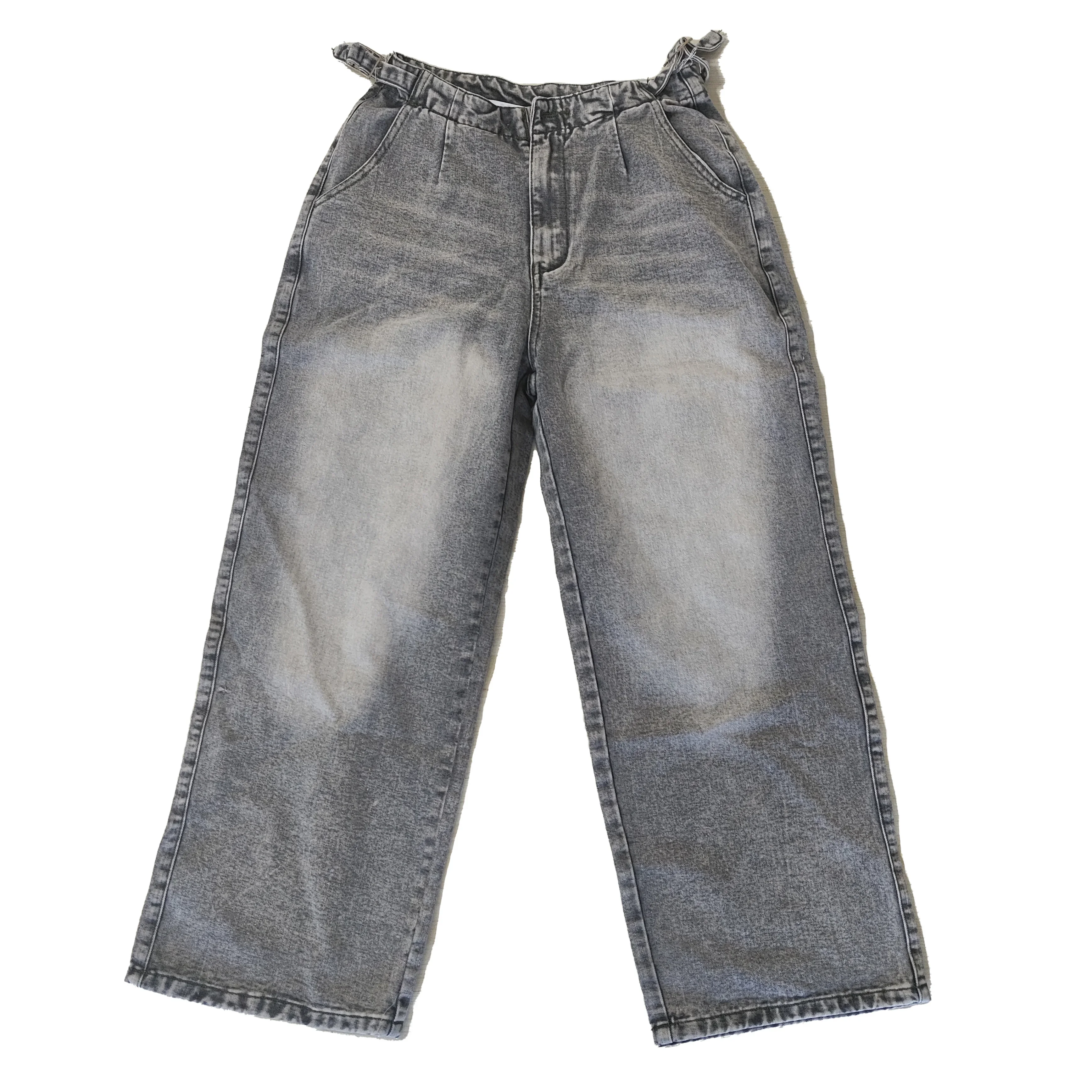 2024 Nuovo Distressed Vintage Grigio A Vita Bassa Y2K Baggy Jeans Donna Gamba Larga A Vita Regolata Mamma Dritto Lungo Denim Jeans Strada